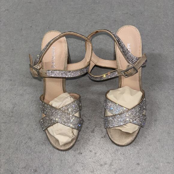 Maripe Shoes Womens Size 6 Crystal Block Heels Strappy Sandals Glitter Party Dre - Picture 1 of 7